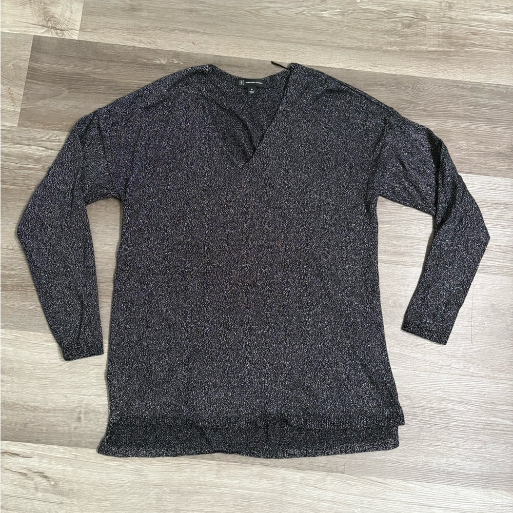 INC International Concepts Black and Silver Knit Top